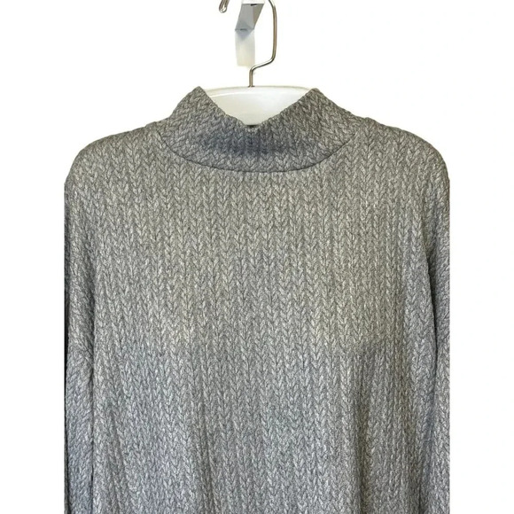 Mango Knit Heather Gray Chevron Ribbed Mock Neck Sweater Mini Dress Womens S NWT - Picture 2 of 11